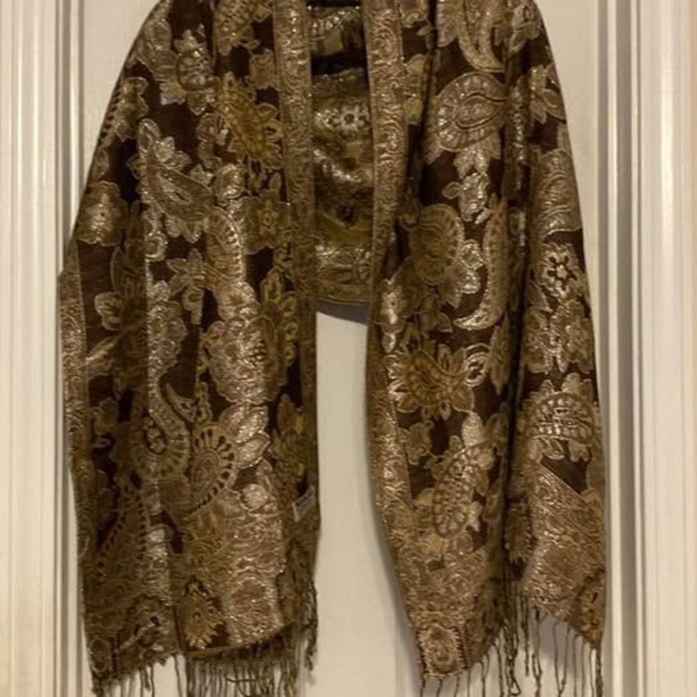 Rare Vintage Double Sided Pashmina Shawl Hand Embroidery